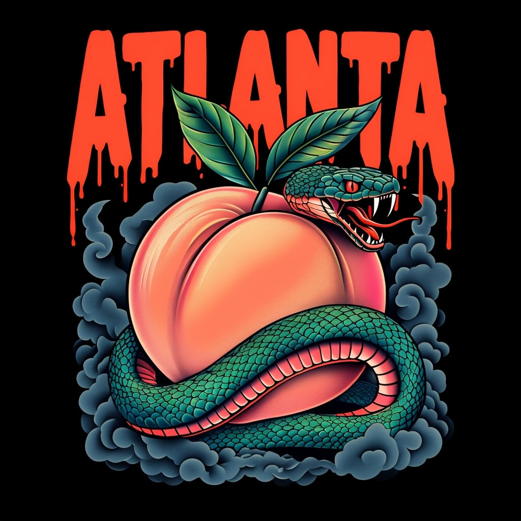 Vintage Tattoo Peach and Snake Illustration T-Shirt
