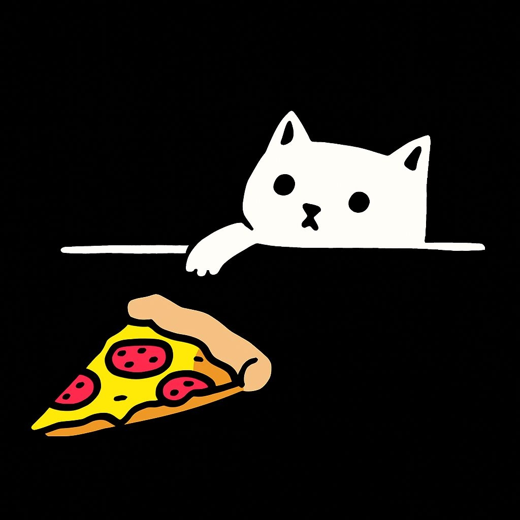 Curious White Cat Reaching for Pizza Minimalist T-Shirt