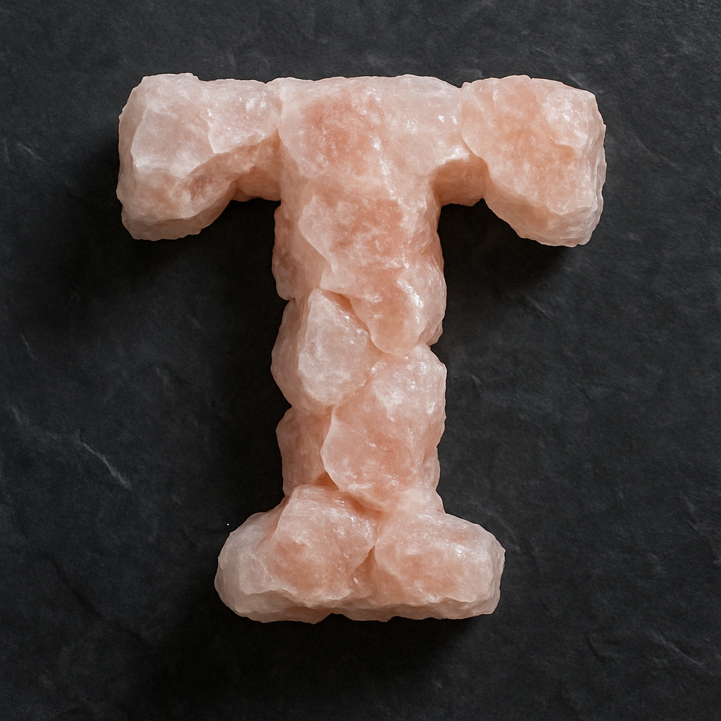 Natural Himalayan Salt Letter T Sculpture on Dark Background Monogram