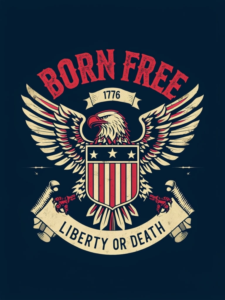 Patriotic Vintage Bald Eagle Born Free T-Shirt