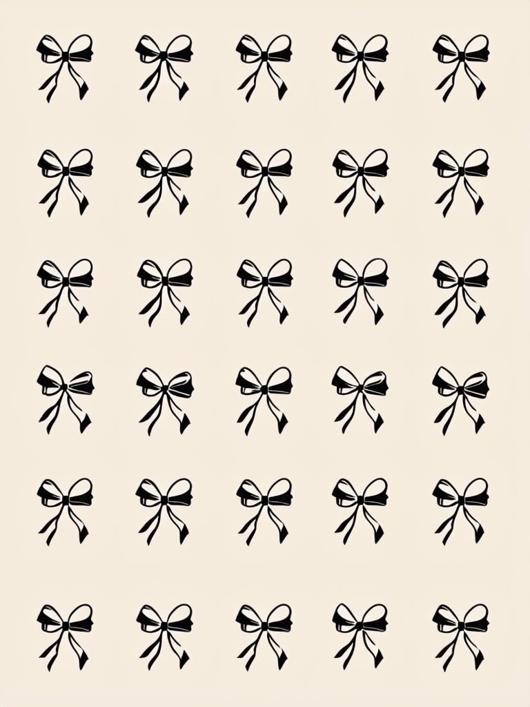 Elegant Black Ribbon Bows Pattern on Beige Background Mobile Wallpaper