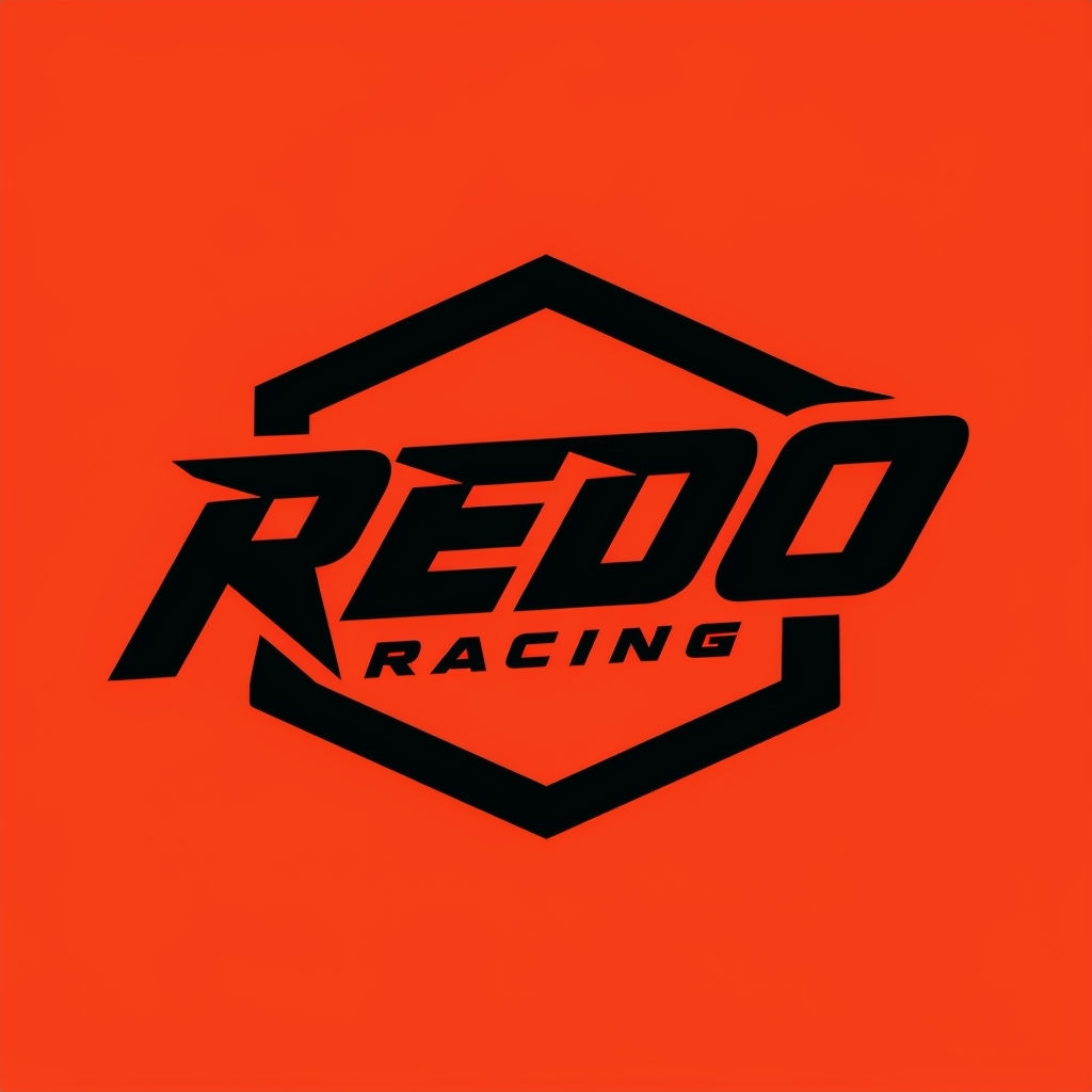 Bold Redo Racing Logo with Hexagonal Design and Modern Style