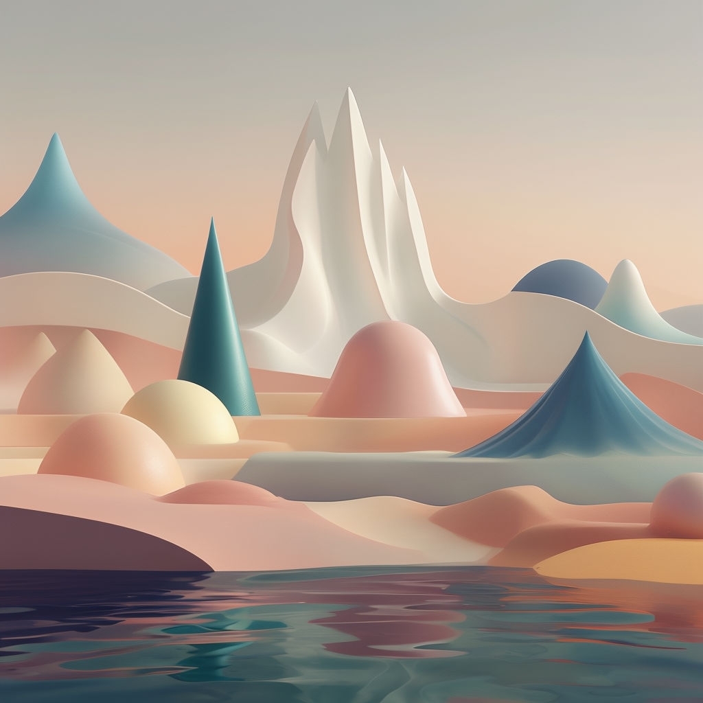 Serene Abstract Geometric Landscape in Pastel Colors Art