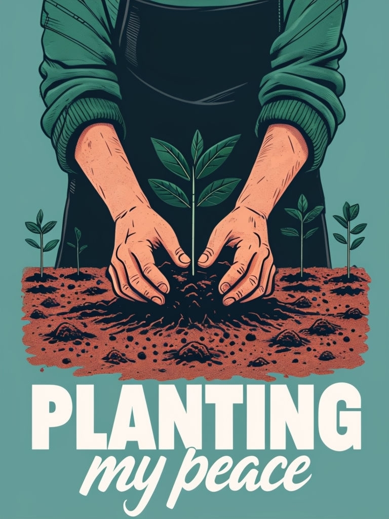 Gardening Hands Planting Peaceful Scene Digital Illustration Poster