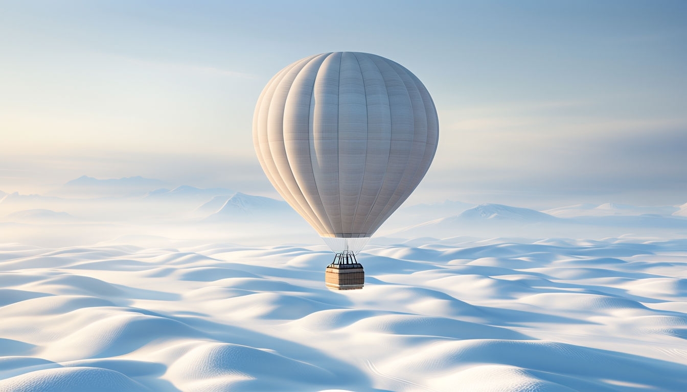 Serene Hot Air Balloon Over Snowy Landscape Virtual Background