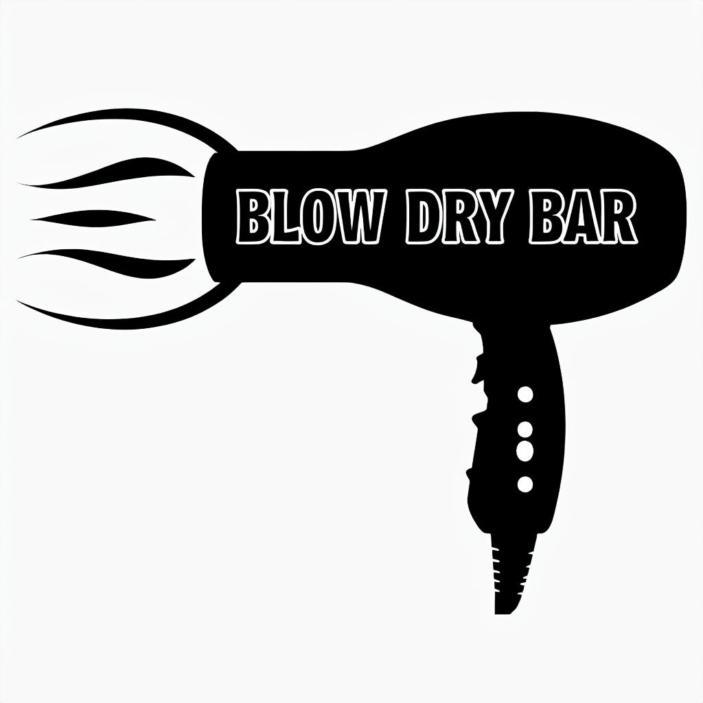 Minimalist Blow Dry Bar Logo Design Featuring Hairdryer Silhouette Logo