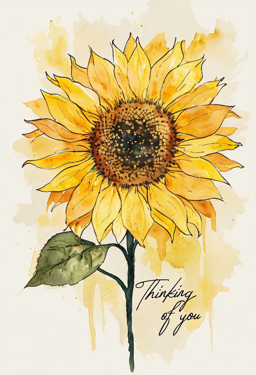 Vibrant Watercolor Sunflower with Handwritten Text Art