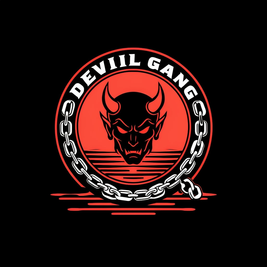 Bold Devil Gang Emblem Graphic Design T-Shirt