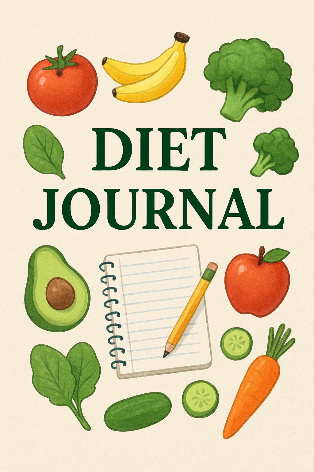 Colorful Diet Journal Cover with Fruits and Vegetables Illustration EBook Cover