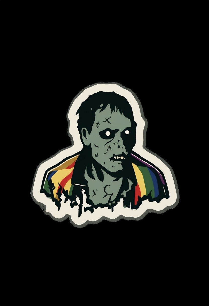 Minimalist Zombie in Rainbow Pride Jacket Sticker Design