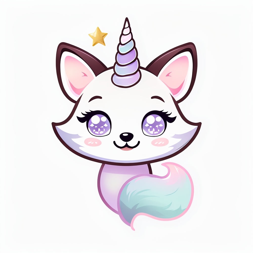 Cute Playful Fox-Unicorn Character Kawaii Illustration Sticker