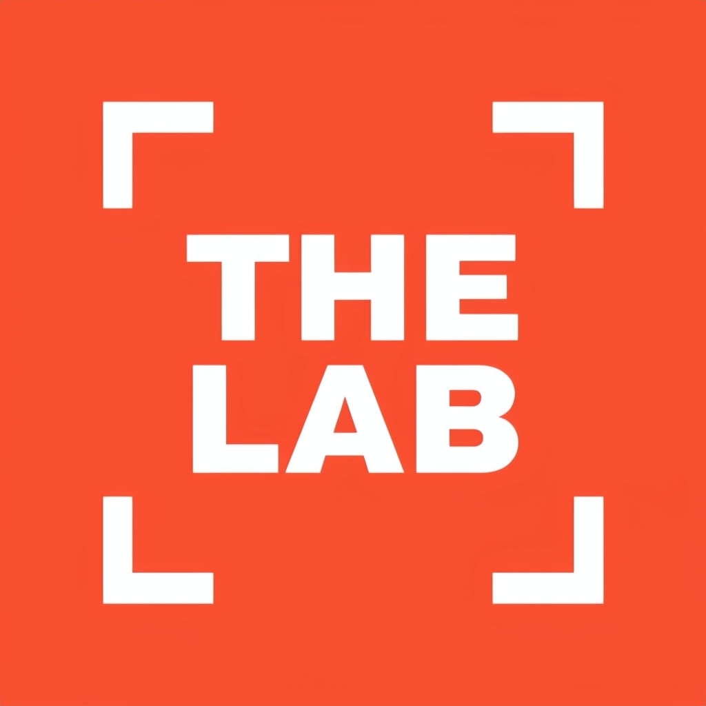 Minimalist Bold 'THE LAB' Logo on Vibrant Coral Background Logo