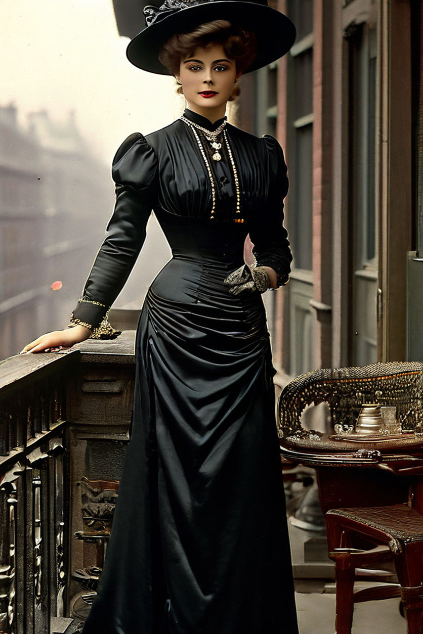 french opera singer Camille Monfort dressed in silk dress and black gloves" - Playground