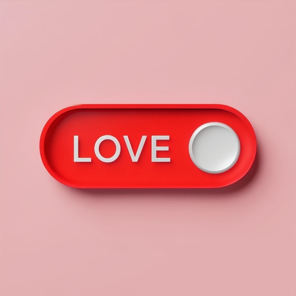 Minimalist Red Love Button Illustration on Pink Background Social Media Post