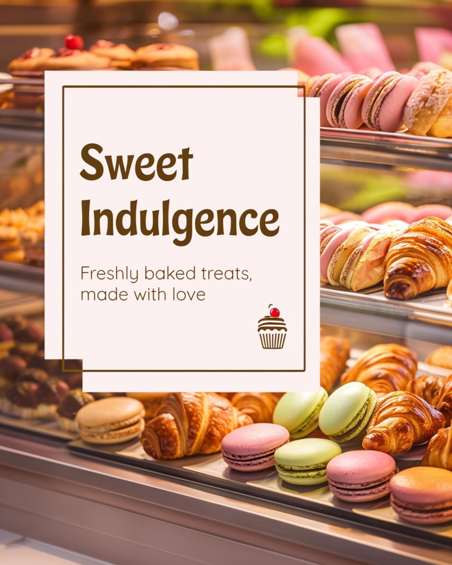 Charming Bakery Display with Sweet Indulgence Ad