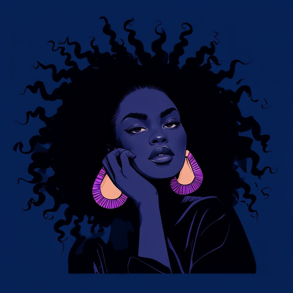 Modern Woman with Curly Hair and Geometric Earrings T-Shirt