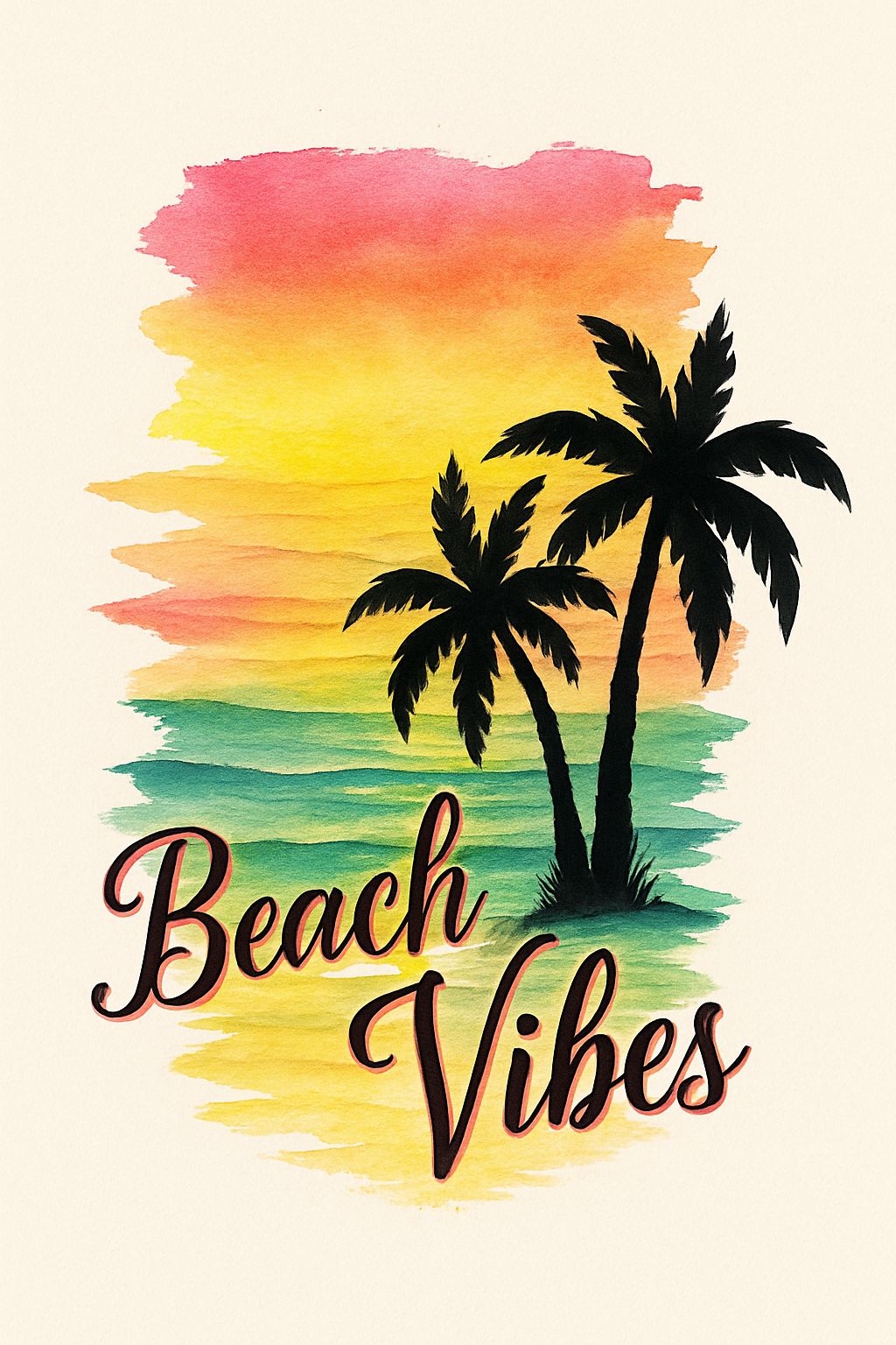 Vibrant Tropical Sunset Beach Vibes Watercolor T-Shirt