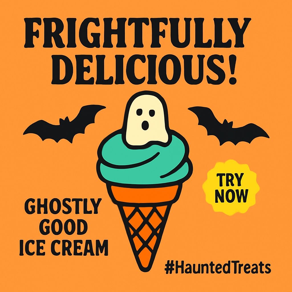 Frightfully Delicious Halloween Ice Cream Promotional Graphic Social Media Post