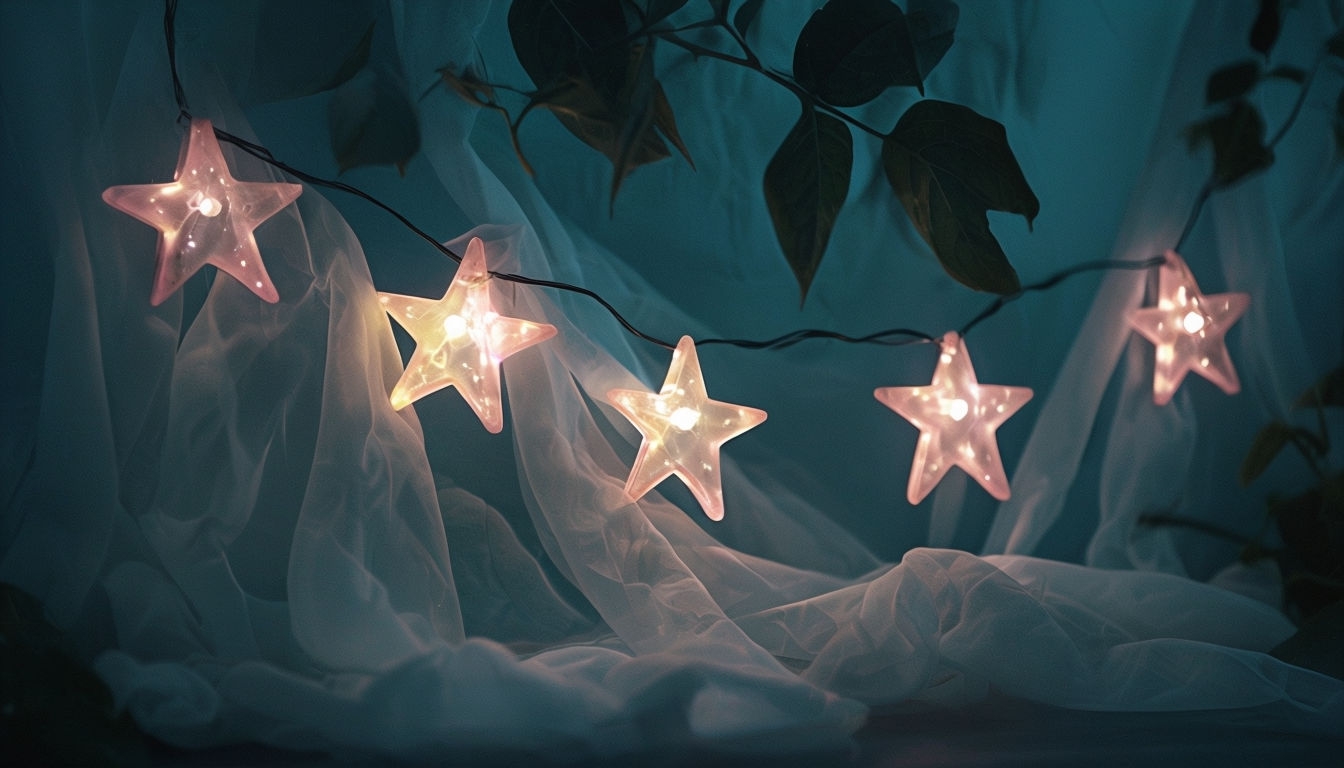 Enchanting Pink Star Lights with White Fabric Virtual Background