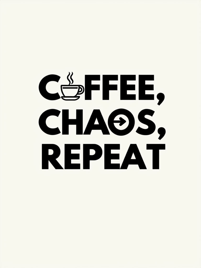 Coffee Chaos Repeat Minimalist Typography T-Shirt