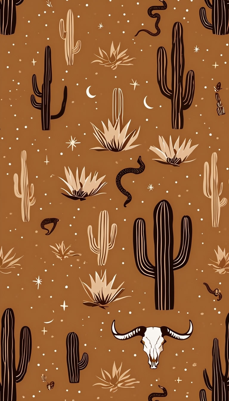 Stylized Desert Cacti and Celestial Elements Phone Case Cover
