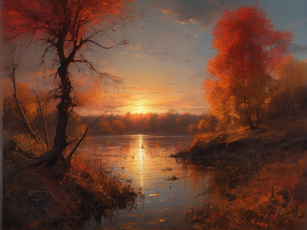 far view “sunset on autumn river”