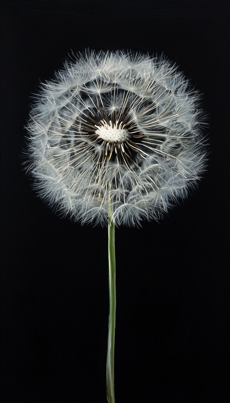 Elegant White Dandelion on Black Background Mobile Wallpaper