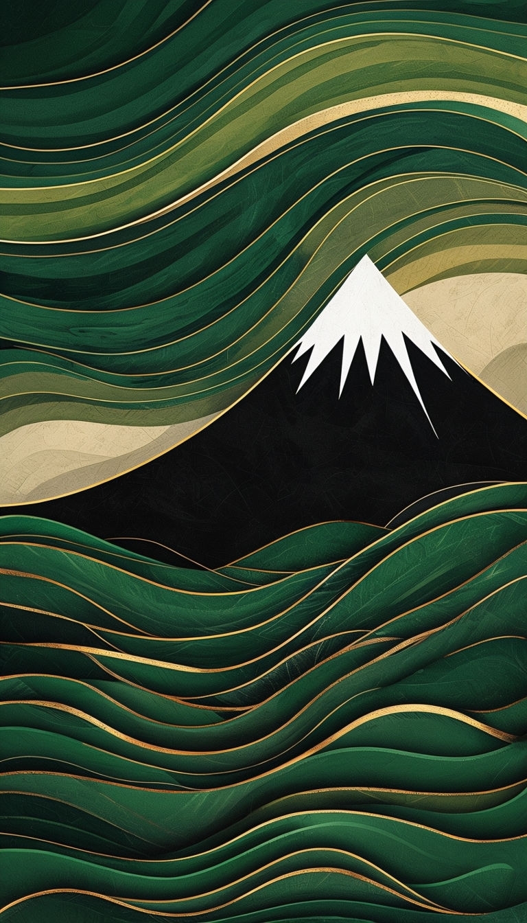 Abstract Wavy Landscape with Mount Fuji Illustration Phone Case Cover