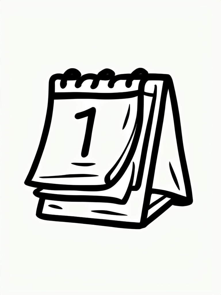 Cartoon Line Drawing of Upright Desk Calendar Coloring Book Page