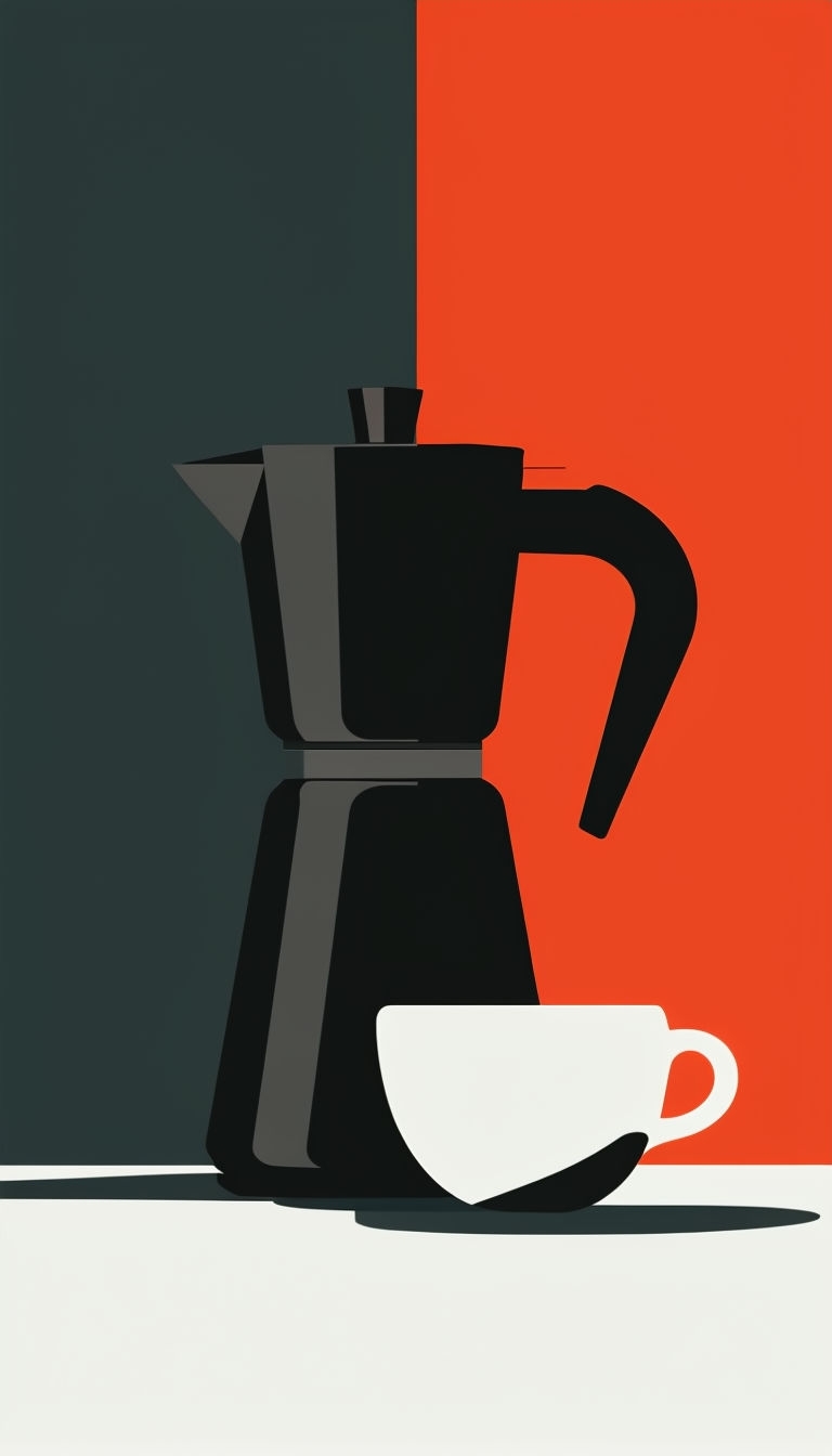 Simplified Still Life Coffee Pot and Cup Illustration Social Media Post