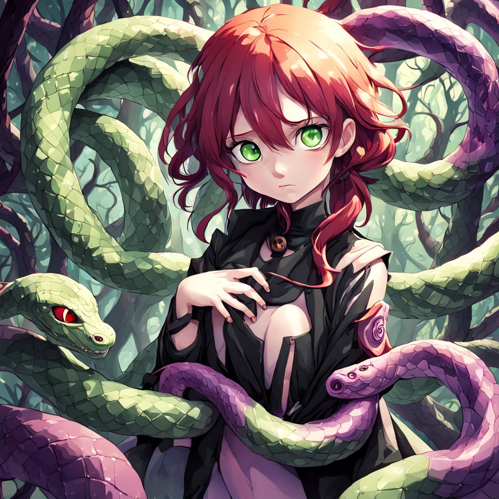 anime style half snake half beautiful woman