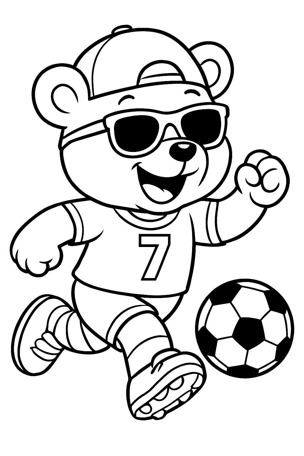 Cheerful Cartoon Bear Soccer Player Illustration for Kids Coloring Book Pages