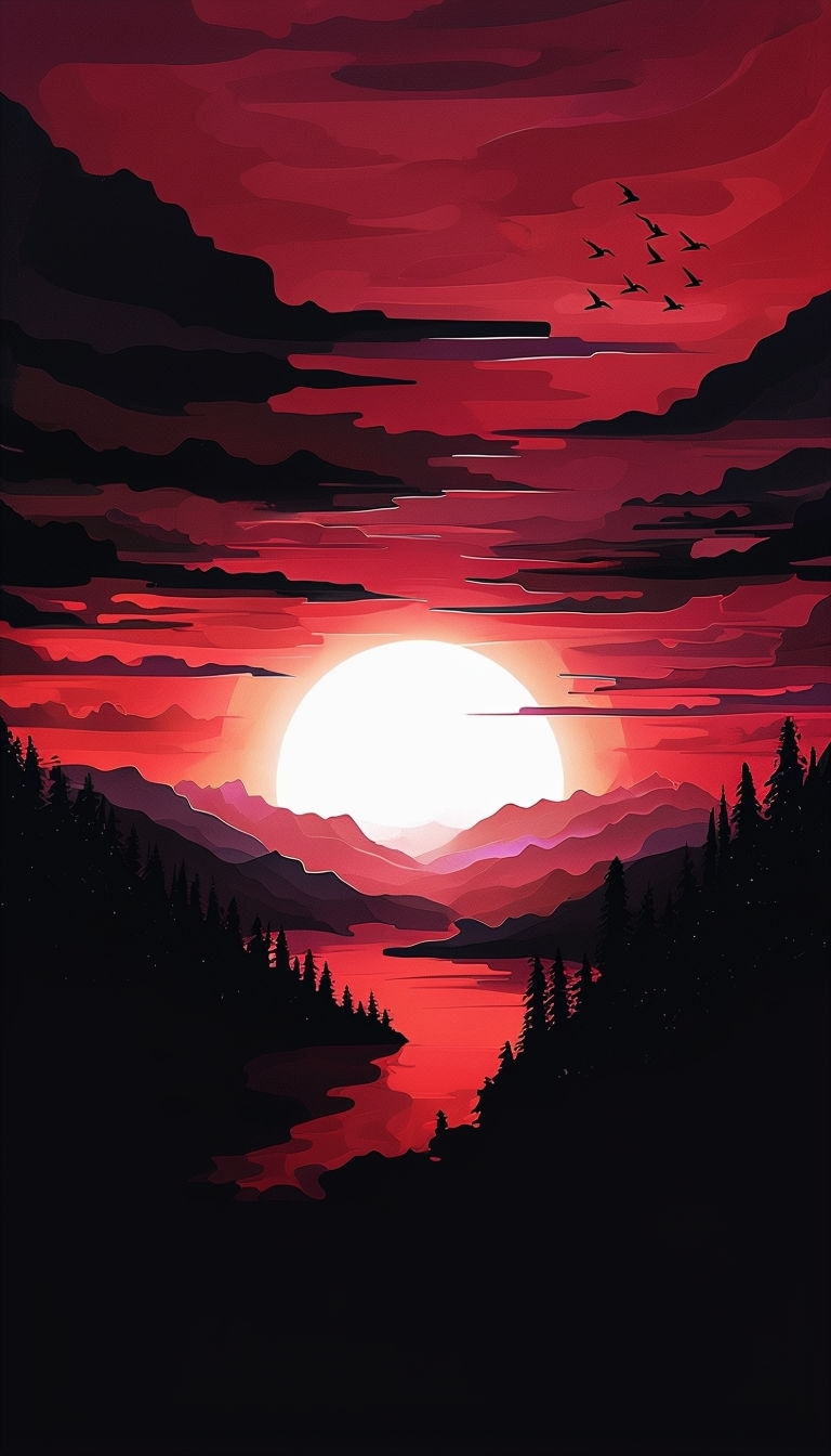 Dramatic Sunset Landscape with Vibrant Colors and Silhouetted Trees Mobile Wallpaper