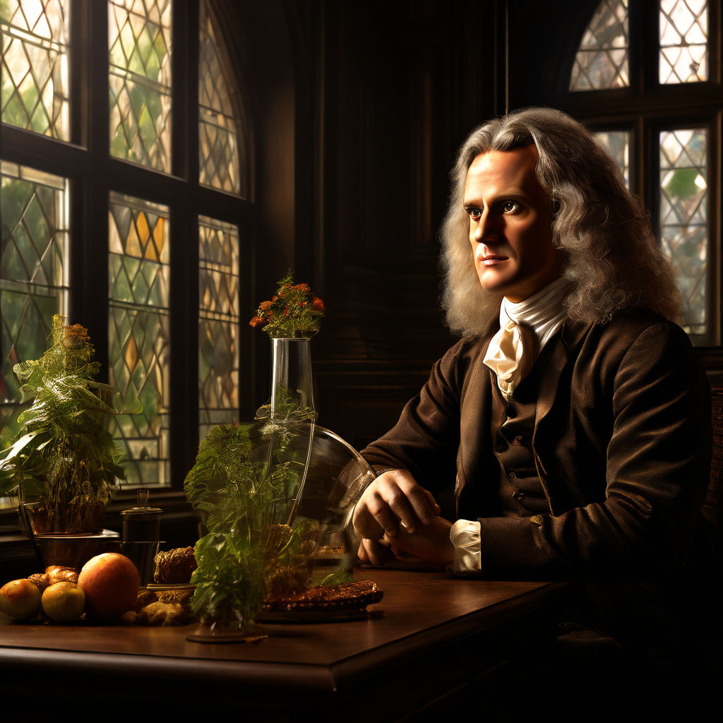 Isaac Newton Sitting Infront Of A Table By Anamgafe - Playground