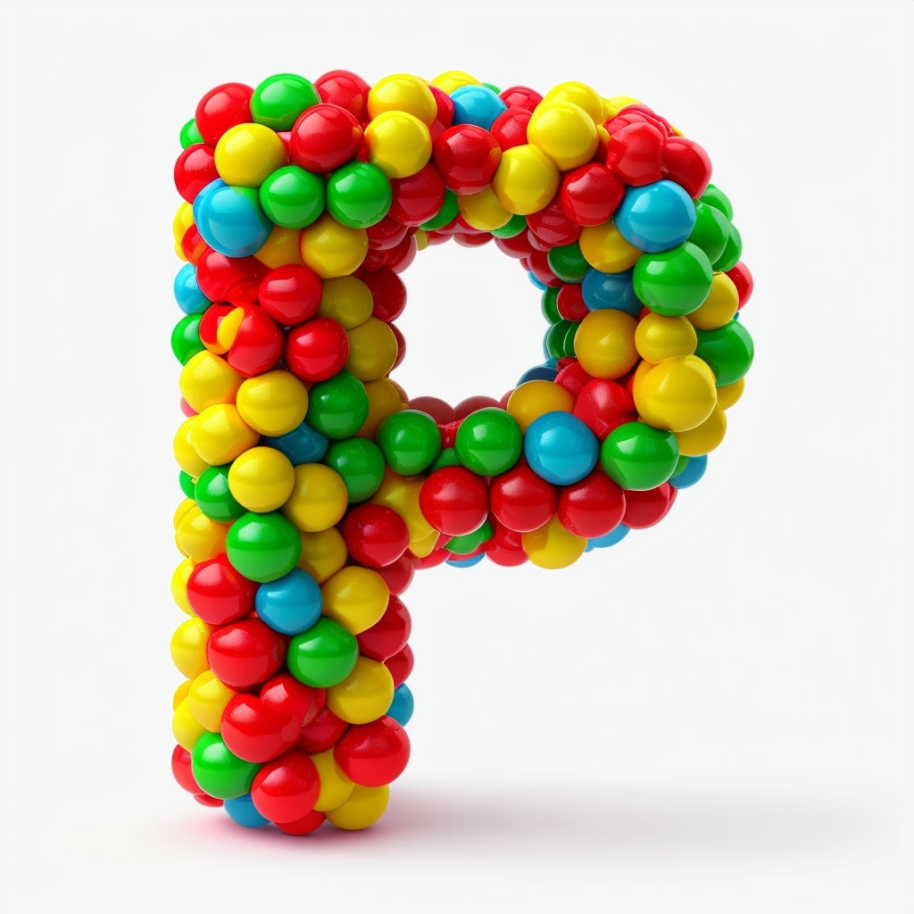 Colorful 3D Uppercase Letter P Rendered with Shiny Spheres Monogram
