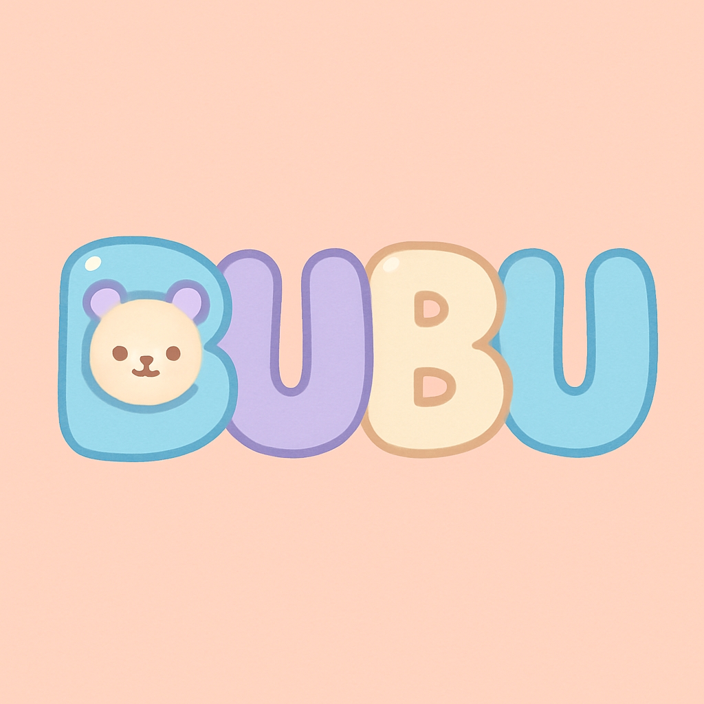 Playful Pastel BUBU Logo with Cartoon Bear Face Design