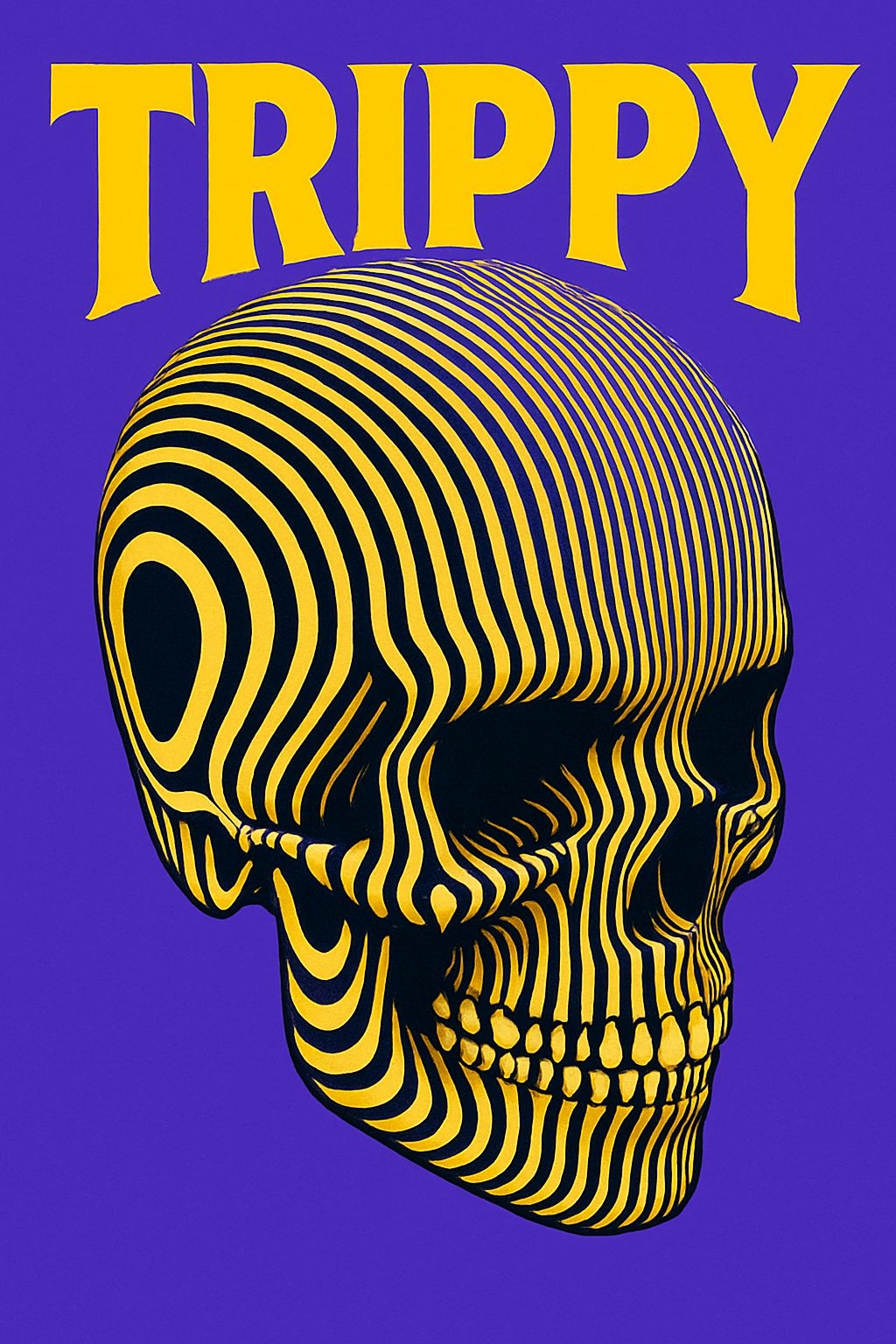 Trippy Yellow Skull Optical Illusion on Purple Background T-shirt