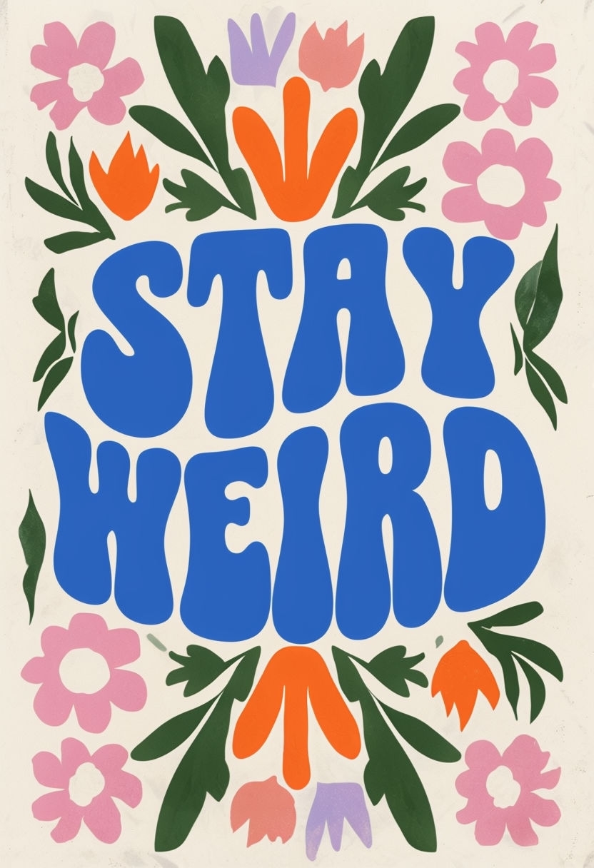 Stay Weird Retro Floral Graphic Design Poster