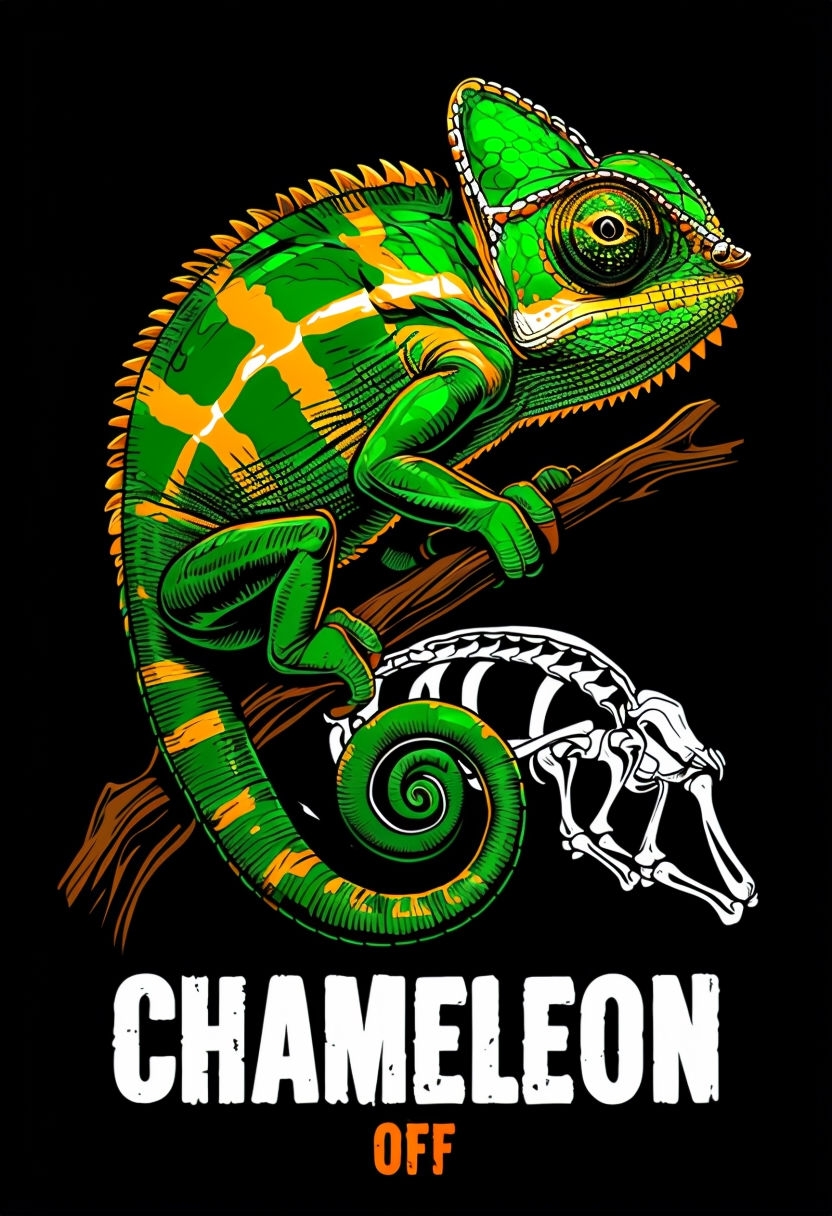 Vivid Chameleon Illustration with Anatomical Details T-Shirt