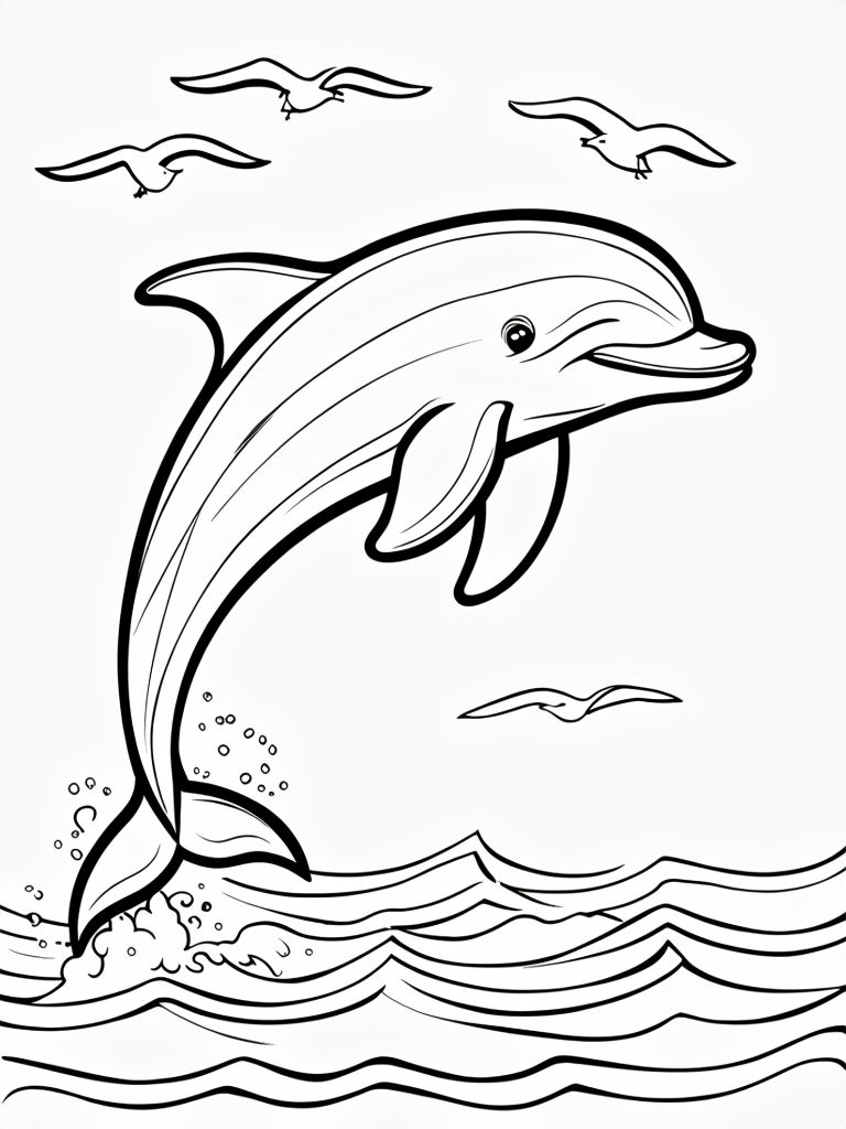 Playful Dolphin Leaping Through Waves Coloring Page