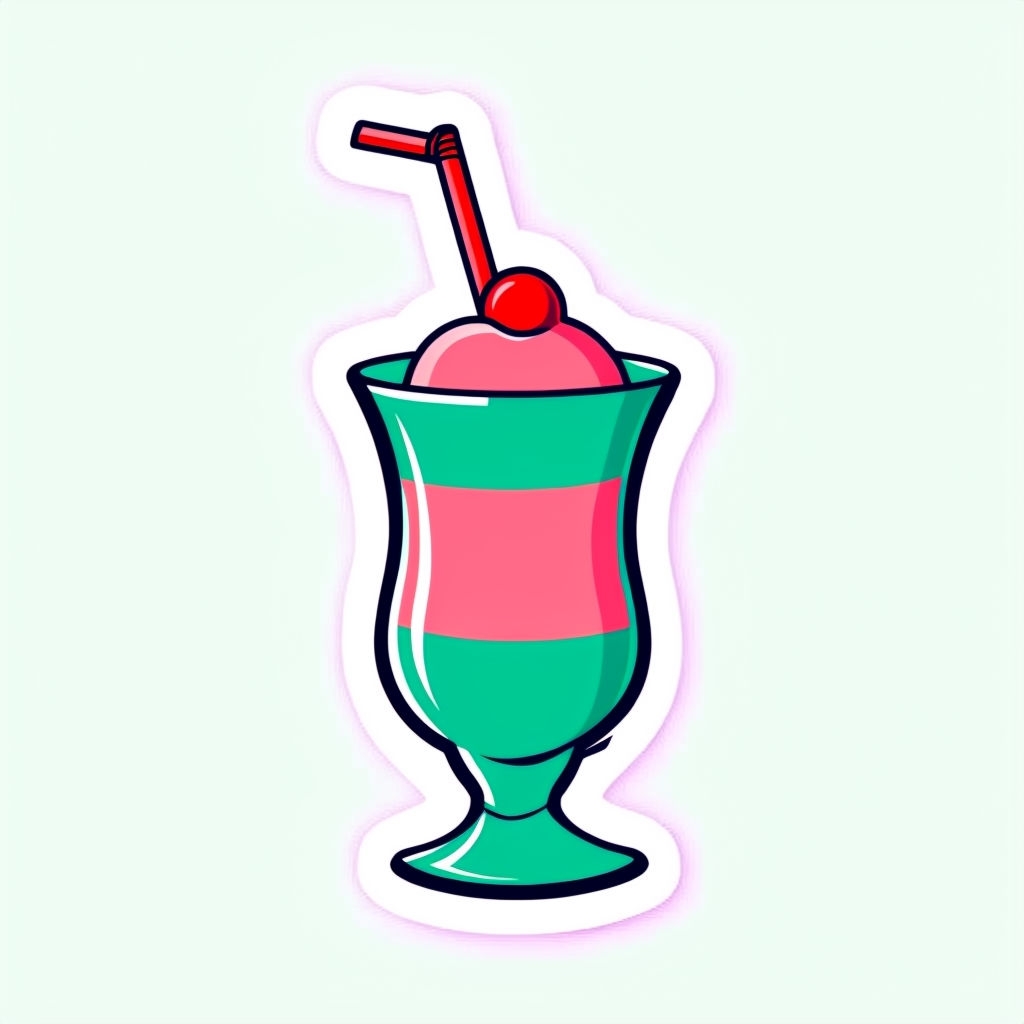 Vibrant Cartoon Sundae Sticker Design with Red Cherry