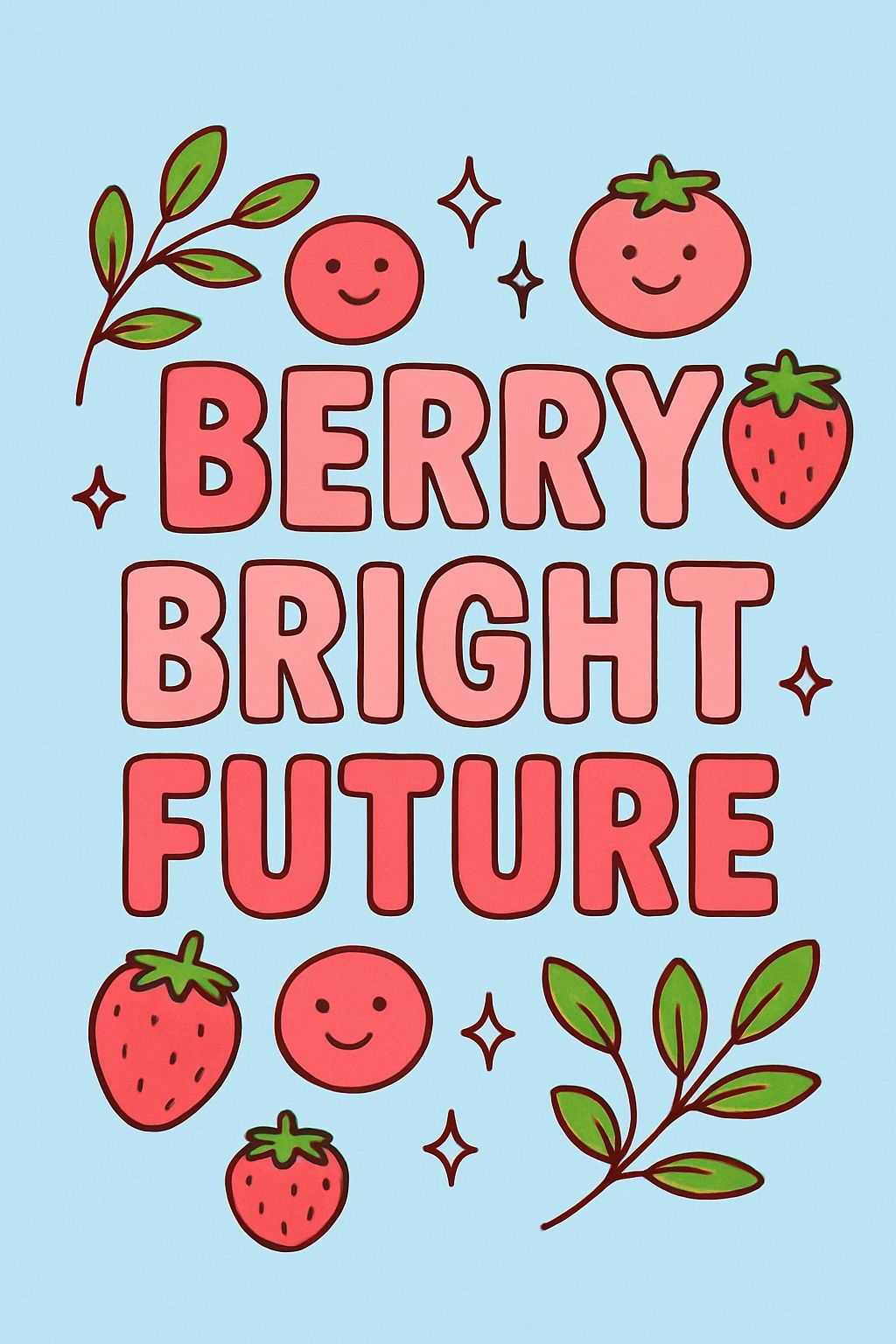 Playful BERRY BRIGHT FUTURE Cartoon Illustration for Cards & Invites