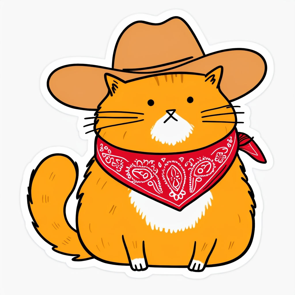 Whimsical Chubby Orange Cat in Cowboy Hat Sticker