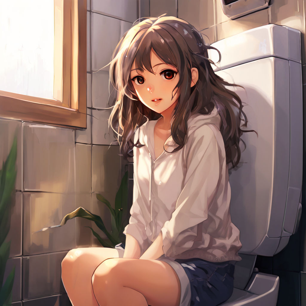 anime girl gets out of the toilet