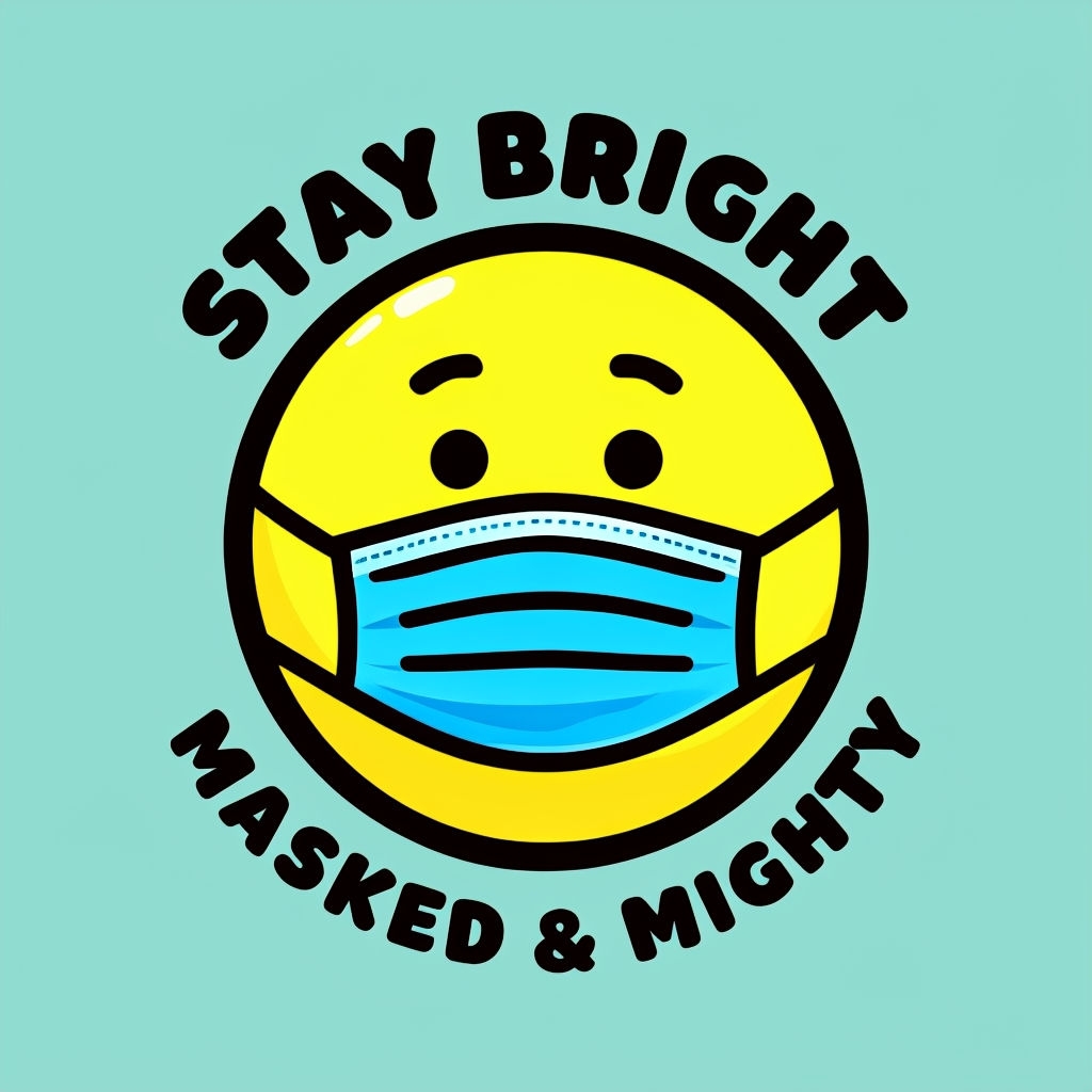 Cheerful Yellow Smiley Face with Mask and Uplifting Message Sticker