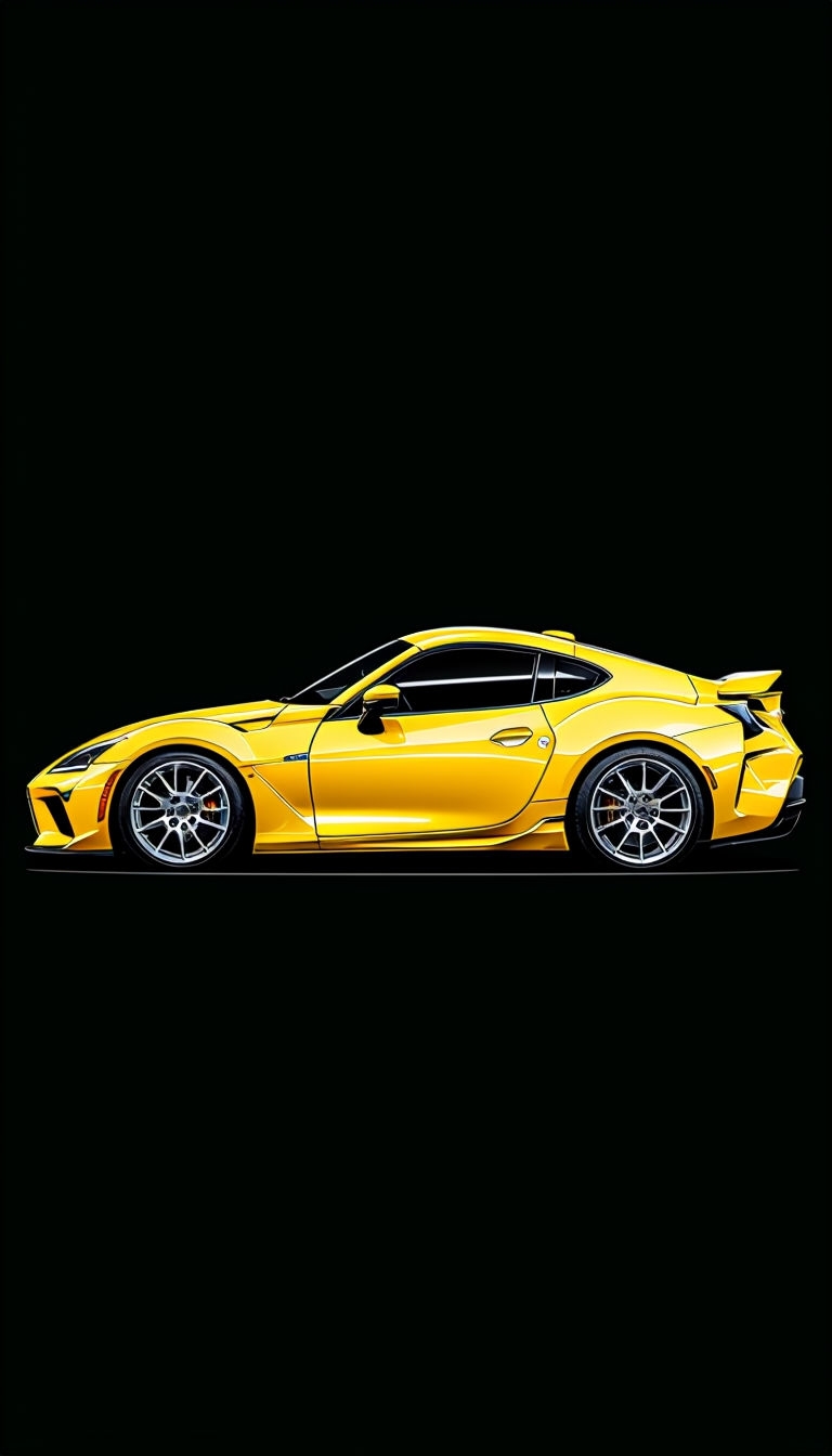 Sleek Yellow Sports Car Against Black Background Mobile Wallpaper