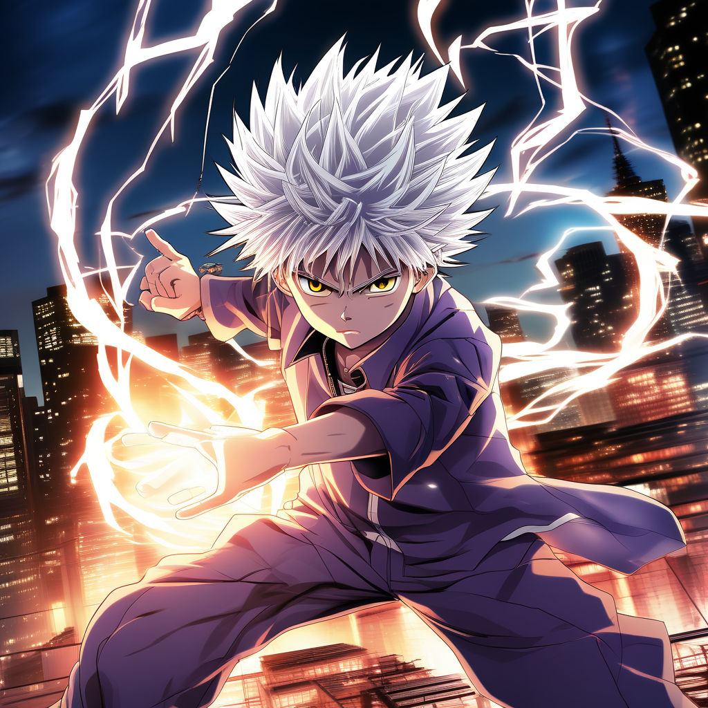 Killua from HunterxHunter enveloped by his aura of crackling... by Rudi ...