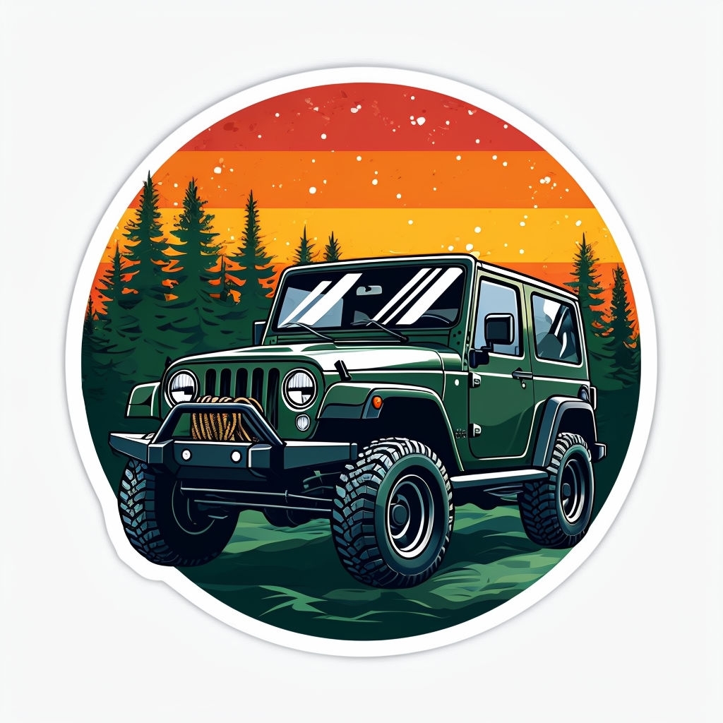 Vintage Jeep Wrangler Adventure Circular Sticker Design