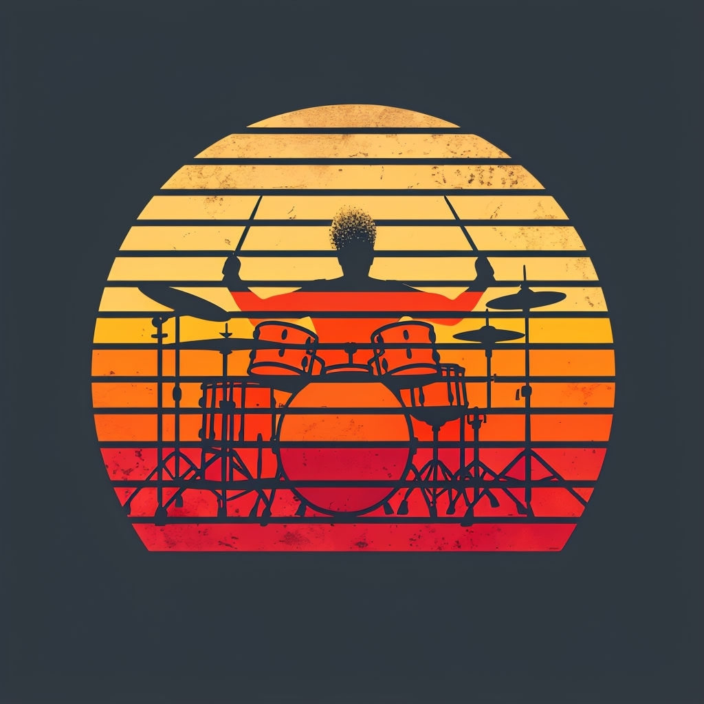 Retro Drummer Silhouette with Sunset Gradient T-Shirt