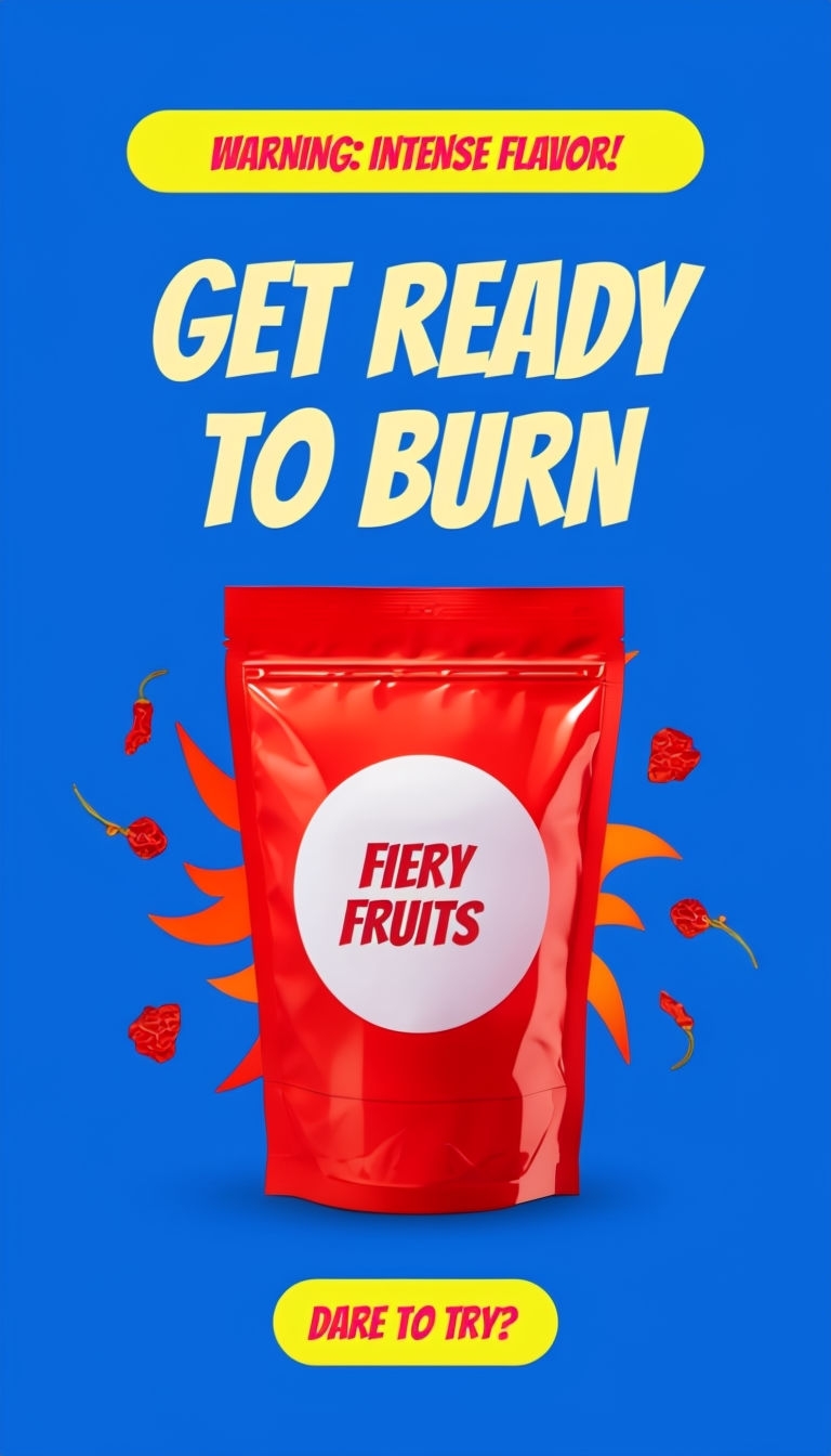 Fiery Fruits Spicy Dried Fruit Snack Packaging Design Ads
